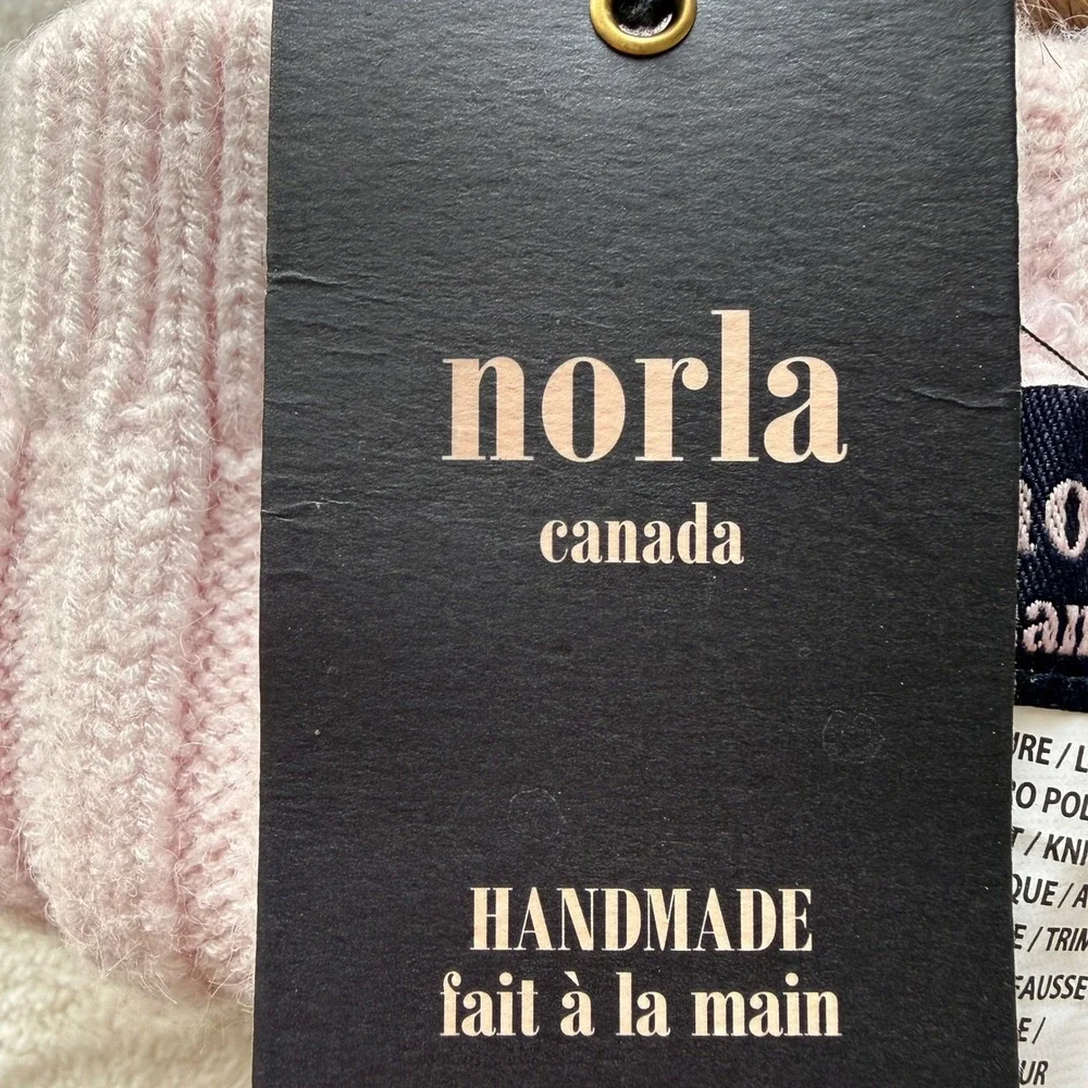 Norla Canada Pink Ribbed Knit Beanie with Real‎ Fur Pom Pom Handmade